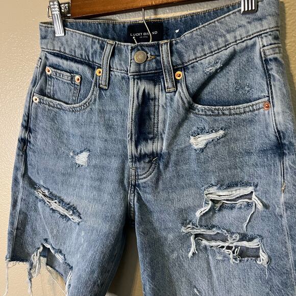 Lucky Brand High Rise 90's Loose Distressed Denim Shorts Size 00/24 - Picture 2 of 7